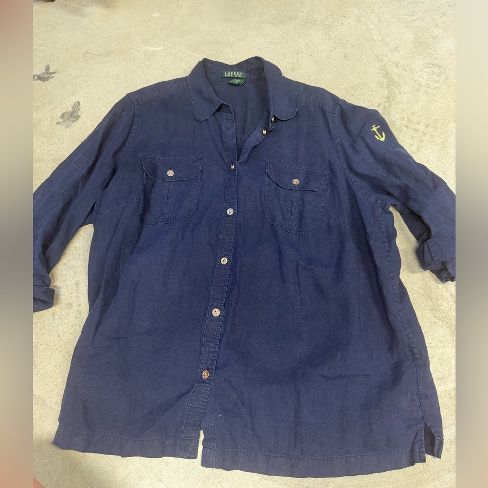 Lauren Ralph Lauren Navy Button-Up Top